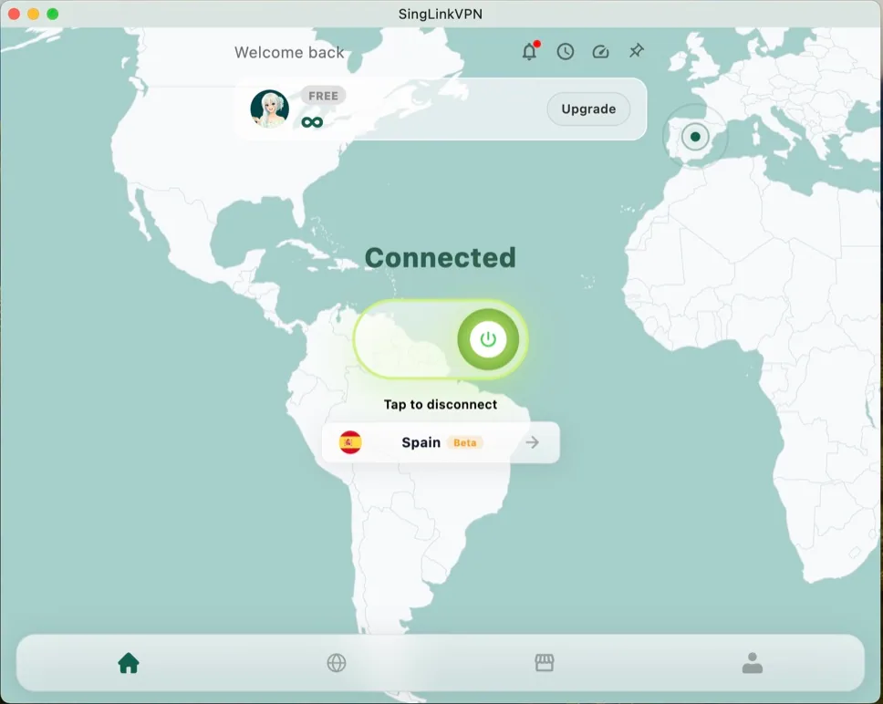 SingLinkVPN macOS 2.5 connected interface