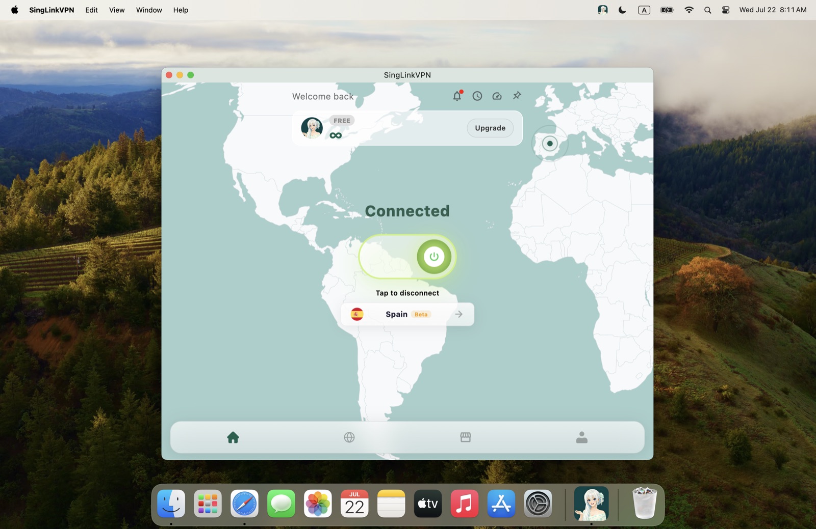 SingLink VPN macOS 2.5 已连接界面