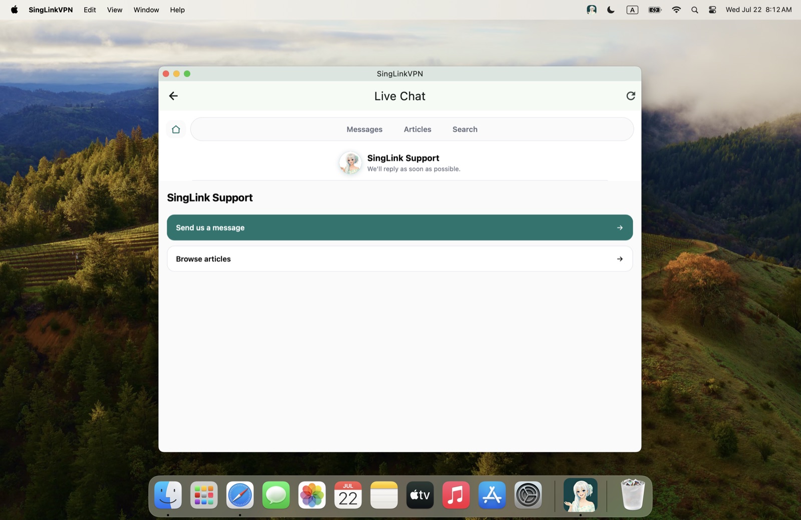 SingLink VPN macOS 2.5 在线客服入口